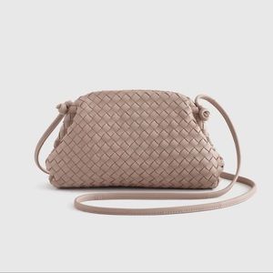 NWT Taupe Italian Leather Handwoven Pouch Crossbody Clutch